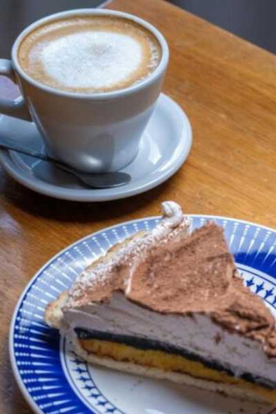 a slice of pie and coffee