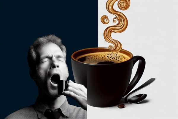 a man yawning and holding a cup of coffee